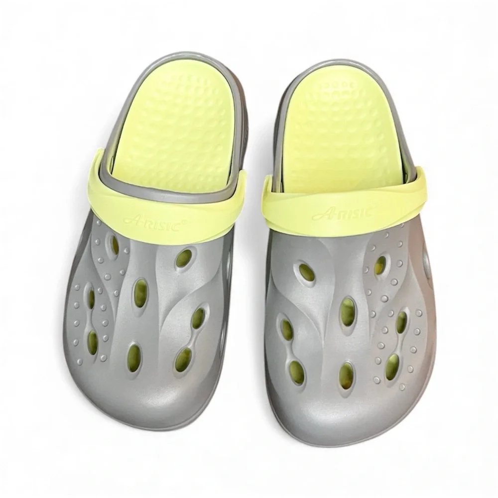 ARISIC Clog Sandals Size 8 / 9 Removable Insoles Arch Support Gray Yellow Garden - Picture 1 of 9